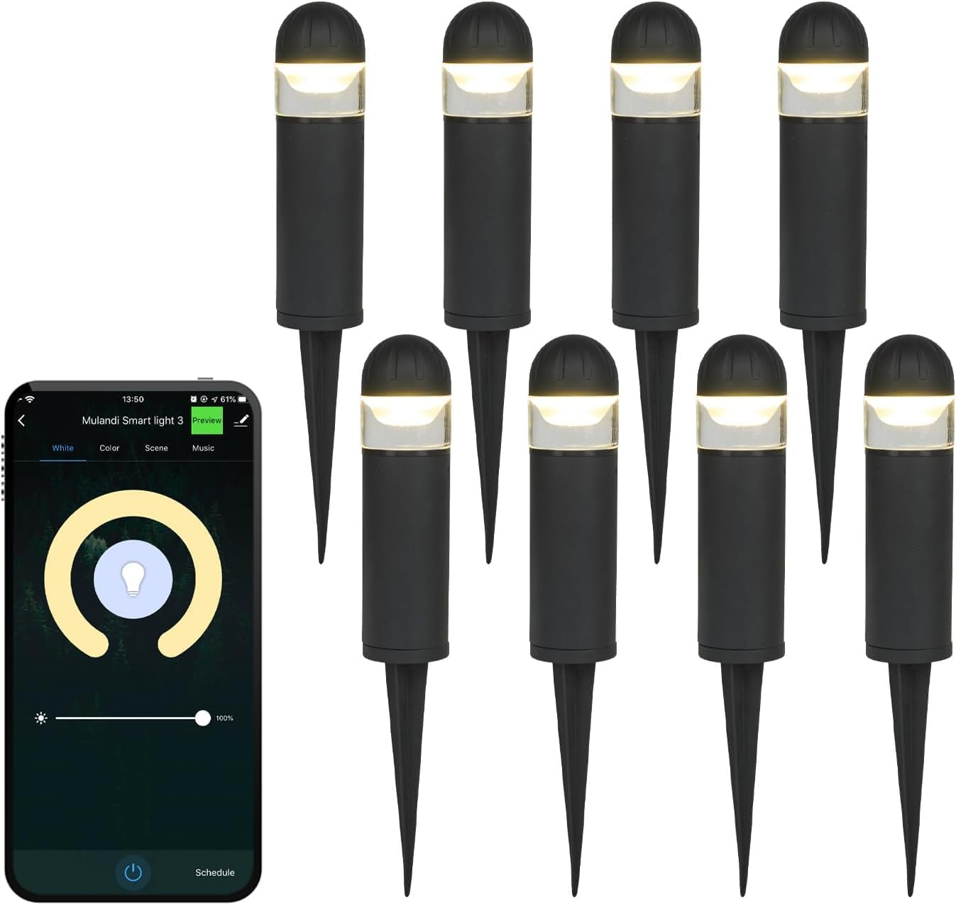 Smart WiFi/BLE LED Pathway Lights (8 Pack) - APP Controlled Color Changing Low Voltage Outdoor Landscape Lighting, Music Sync, 12V Die-Cast Aluminum Bollard Lights for Garden