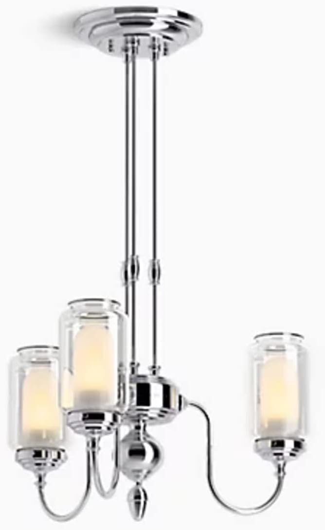 KOHLER Artifacts Chandelier Light Fixture, Three Chandelier Lighting, Adjustable Hanging Length, 3 Light - 3 Cords, Polished Chrome