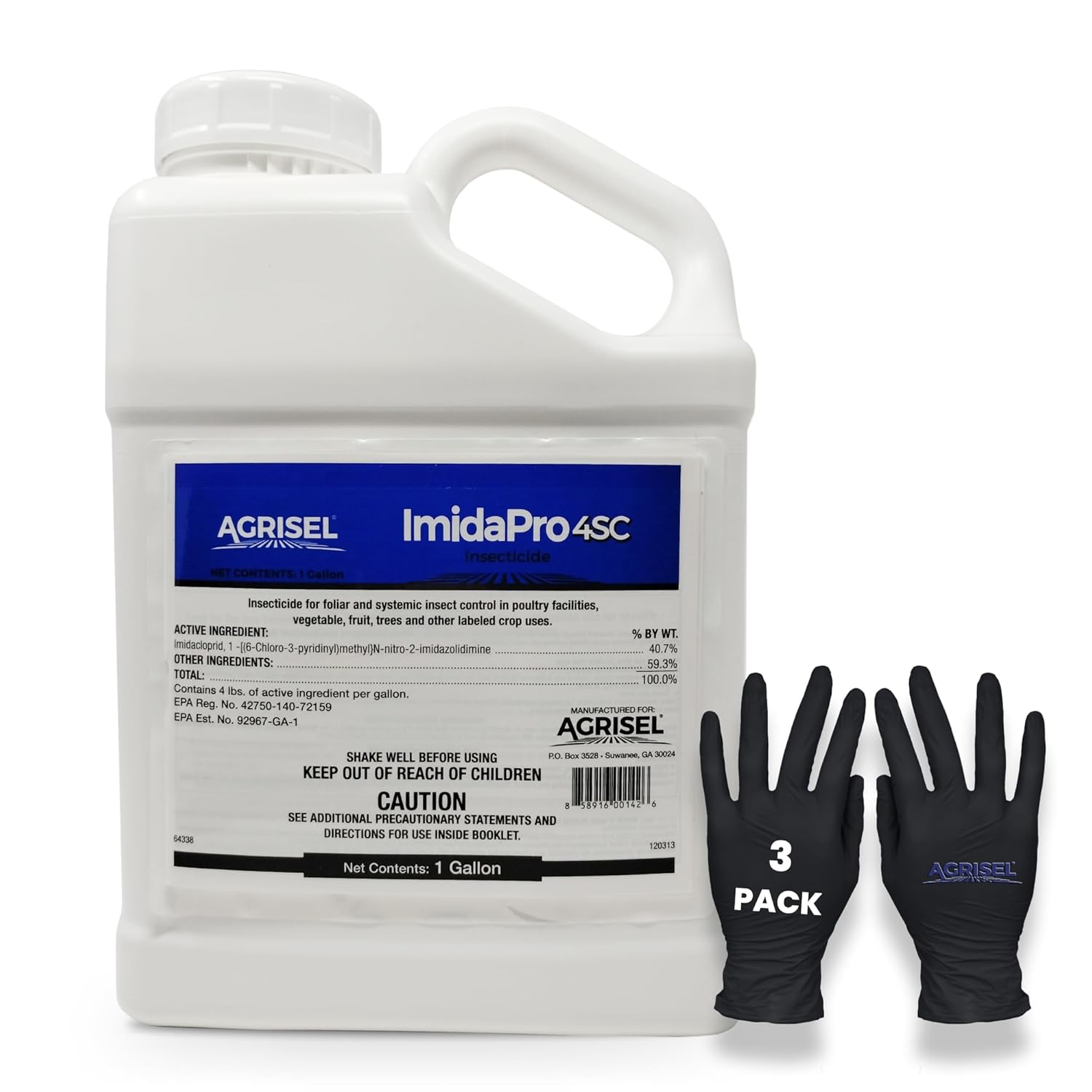 ImidaPro 4SC, Insect Control, Safe for Poultry & Greenhouses, Insecticide, Effective Against 100+ Insects, Treats 1000 Sq Ft w/Just 3oz, Includes 3-pack of Agrisel Protective Gloves, 128 Ounce