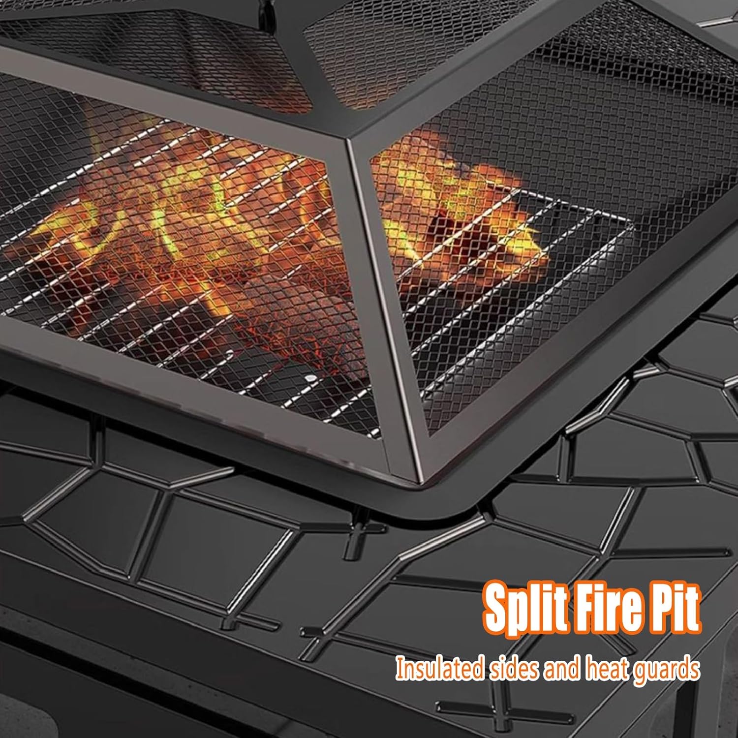 TemkIN Patio Fire Pit, 3 in 1 Square Fire Pits & Outdoor Fireplaces, with Cover & Rain Cover, Heavy Duty Outdoor Fire Pit for Outside Backyard Deck (Steel), Black