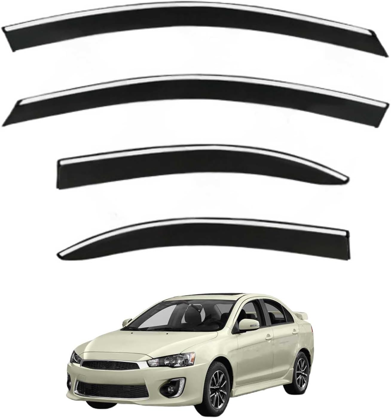 Window Deflectors for Mitsubishi Lancer EX MK9 2008-2016, Sun Rain Guard Window Visors Vent Shades with Bright Stripes Car Accessories
