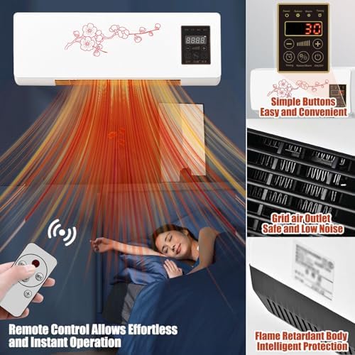 Wall Air Conditioner Fan 2-in-1 Hot And Cold Air Conditioner Heating, 110V 1800W Wall Mount Air Heater Fan for Living Room Bedroom Office, Natural Wind/Heating Mini AC System(Yellow)