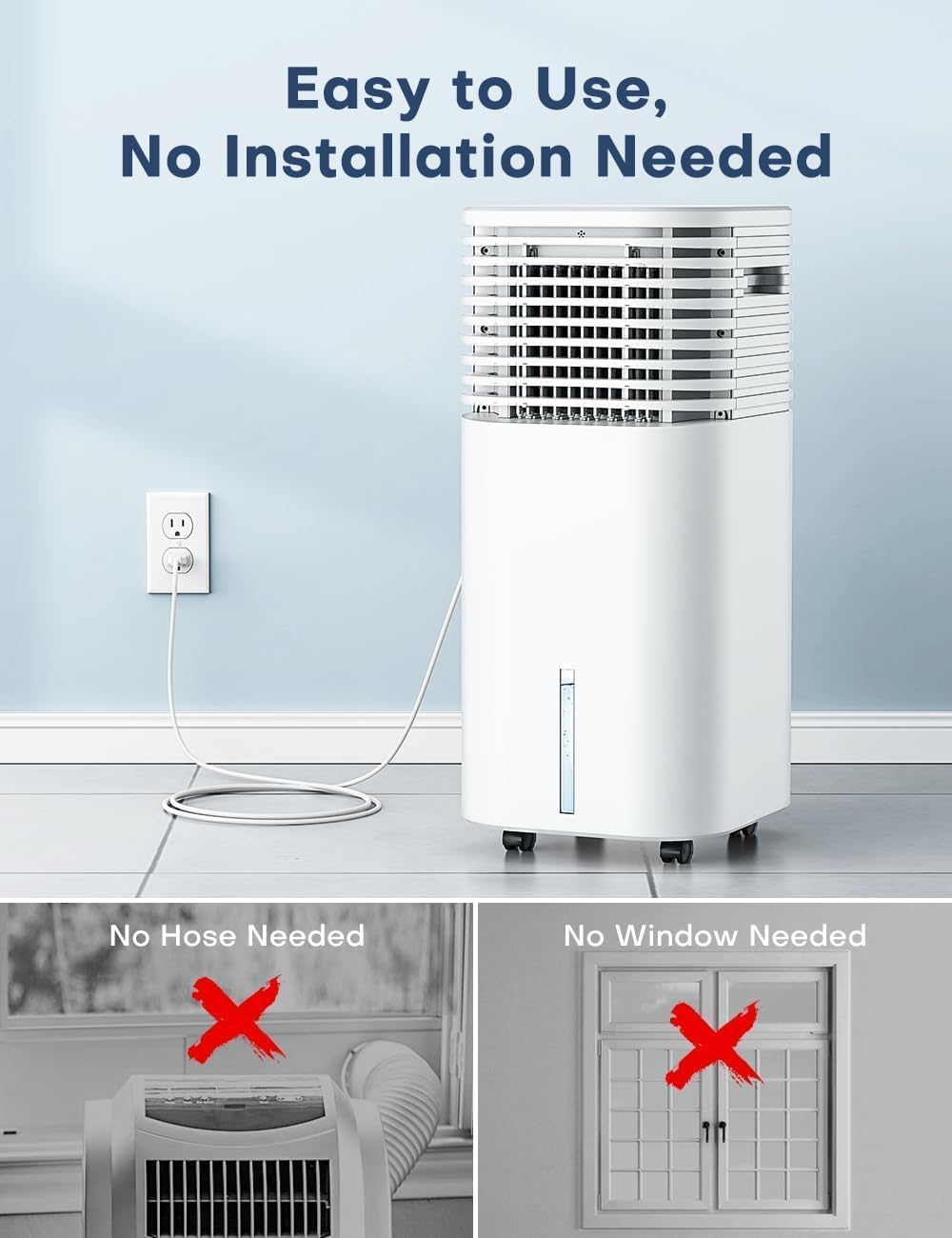 4-IN-1 Portable Air Conditioners, Evaporative Air Cooler w/ 4 Modes & 3 Speeds, 15H Timer for Smart Auto-off, 2-Gal Tank for 20H Cooling,17FT Remote,No Hose Needed,120°Oscillating Swamp Cooler