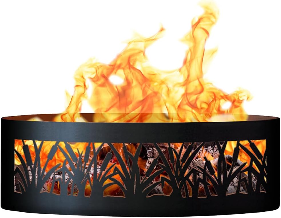 PD Metals CFR00948 Cattail Unpainted 12 in. Tall 48 in. Diameter Outdoor Fire Ring - 48 x 48 x 12 in. - Rustic Black Color