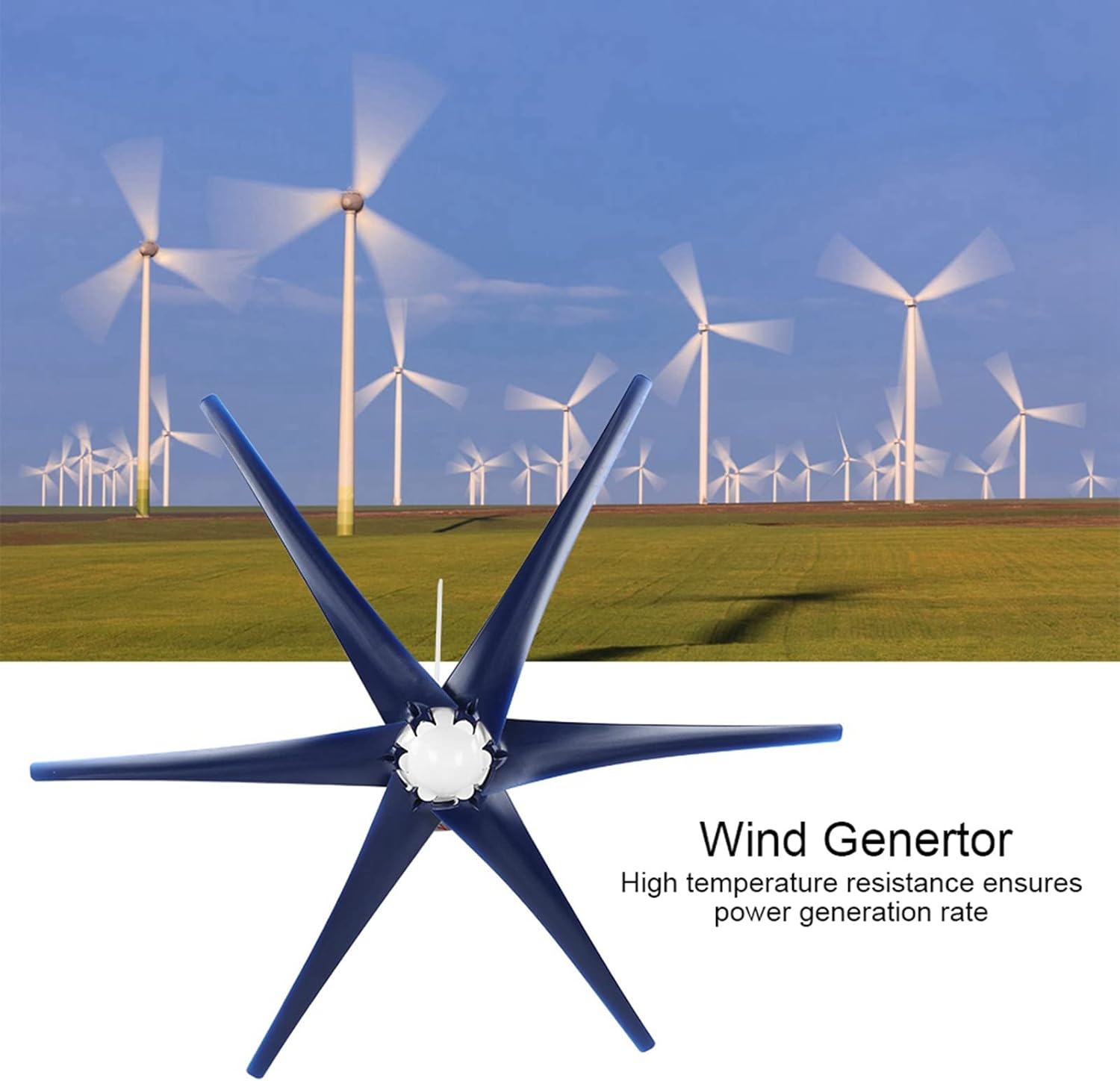 ViaGasaFamido Wind Turbine 800W 12V/24V/48V Windmill Generator Kit - 6 Blade Wind Controller for Boats, Terraces, Cabins or Home (Blue, 48V)