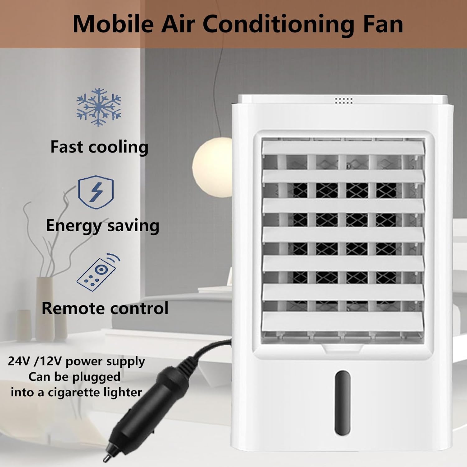 Portable Air Cooler 4-in-1 Mini Mobile Air Conditioner Fan Small Air Conditioner Purifier and Humidifier with 3-Speed and Touch Screen for Room Tent Bedroom Car RV and Camping 24VCar