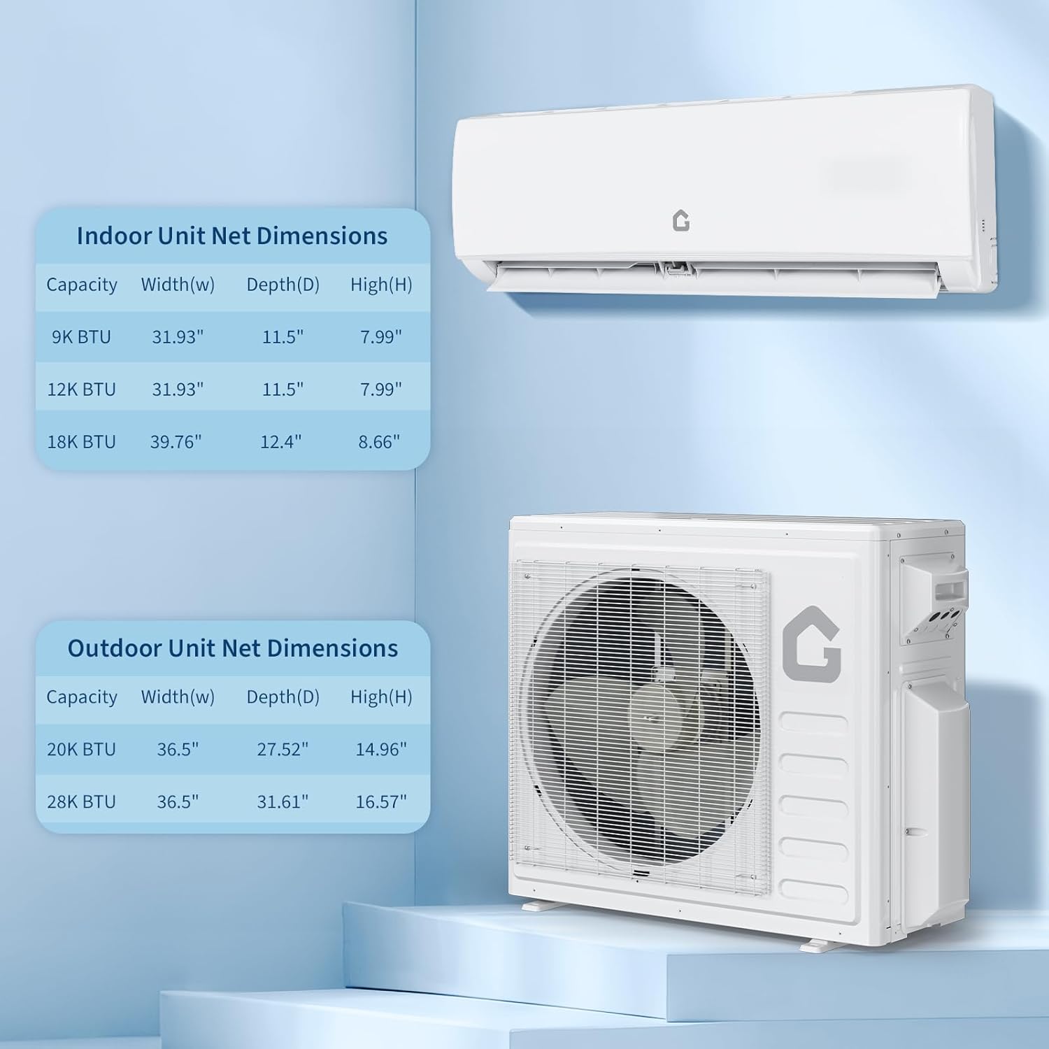 Garvee 28K BTU 3 Zone Mini Split AC/Heating System, 20 SEER2 Ductless Wall Mounted Mini Split Air Conditioner, 9000 + 12000 +12000BTU with Wifi, No Copper Tube Line Set Included-208-230V
