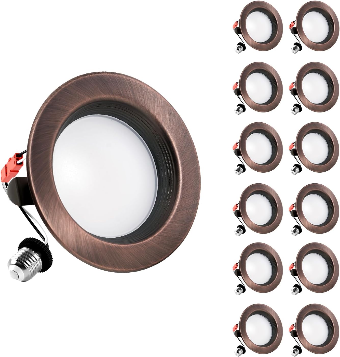 ZYC Oil-Rubbed Bronze 4 Retrofit LED Recessed Lighting, 4 Inch 12 Pack Dimmable Retrofit LED Recessed Lighting Damp Rated Can Lights, Baffle Trim, 9W 800Lm(Oil-Rubbed Bronze, 4 inch)