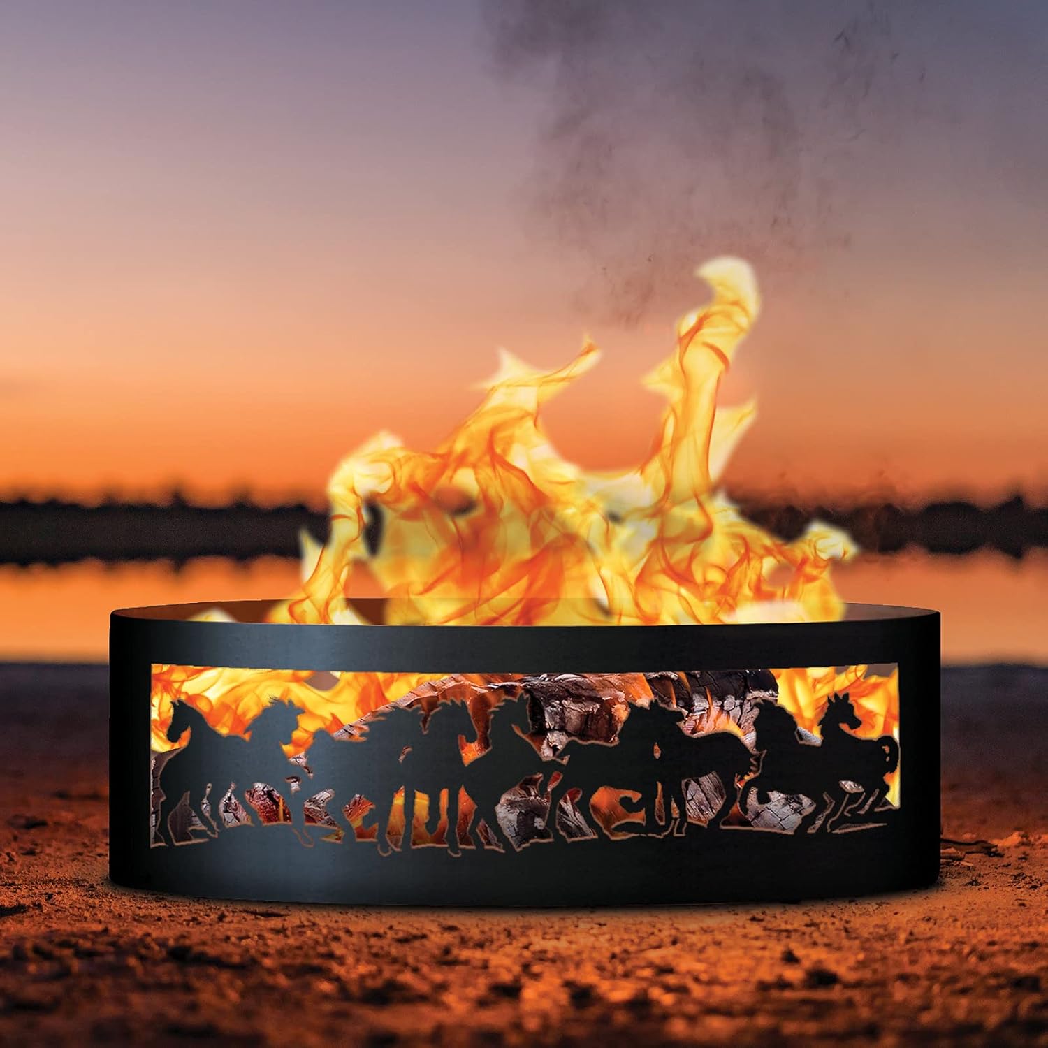 PD Metals MR00460 Mustangs Unpainted 12 in. Tall 60 in. Diameter Outdoor Fire Ring - 60 x 60 x 12 in. - Rustic Black Color