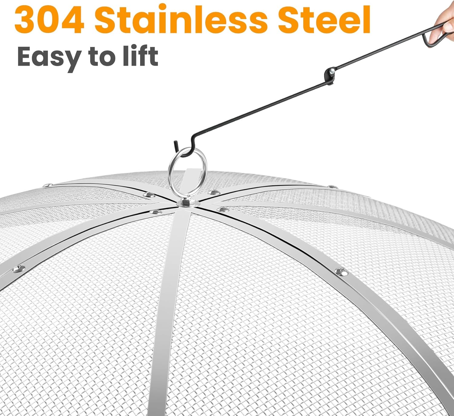Fire Pit Spark Screen 40 Inch Round, Heavy Duty Stainless Steel Outdoor Fire Pit Screen Cover with Foldable Hook & Marshmallow Sticks, Mesh Spark Protector for Backyard, Camping, Beach