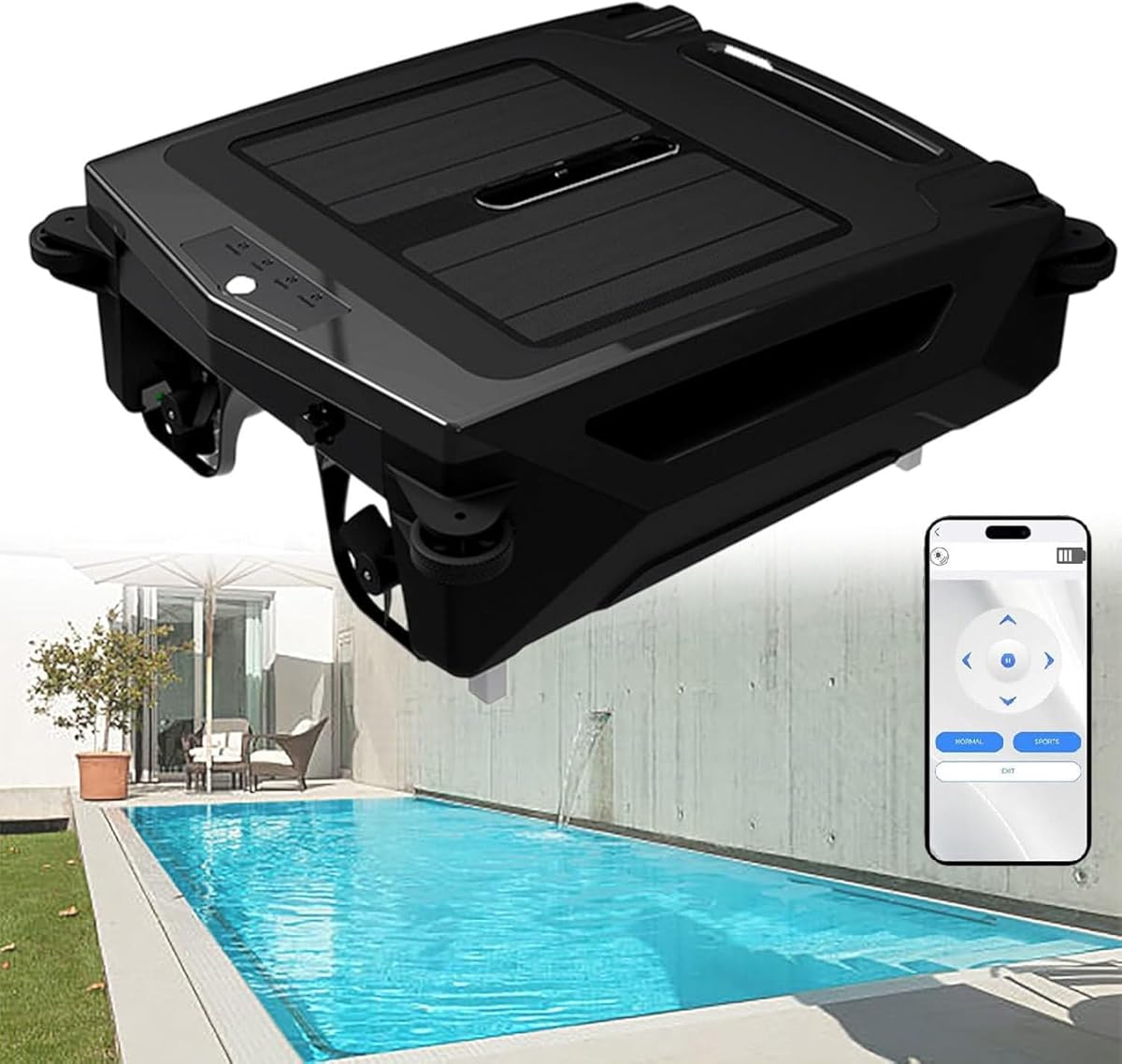 Robotic Pool Vacuum, Automatic Solar-Powered Pool Cleaner, App Control, Obstacle Avoidance, Solar & Fast Dual Charging, 3.4L Large Capacity, Ipx7 Waterproof Robotic Pool Skimmer