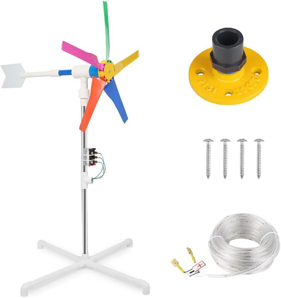 DIY Five-Blade Homemade Wind Turbine Garden Decorative 10M Lantern Strip Colorful Windmill Wind Driven Generator DC 2-25V Output (Type B)