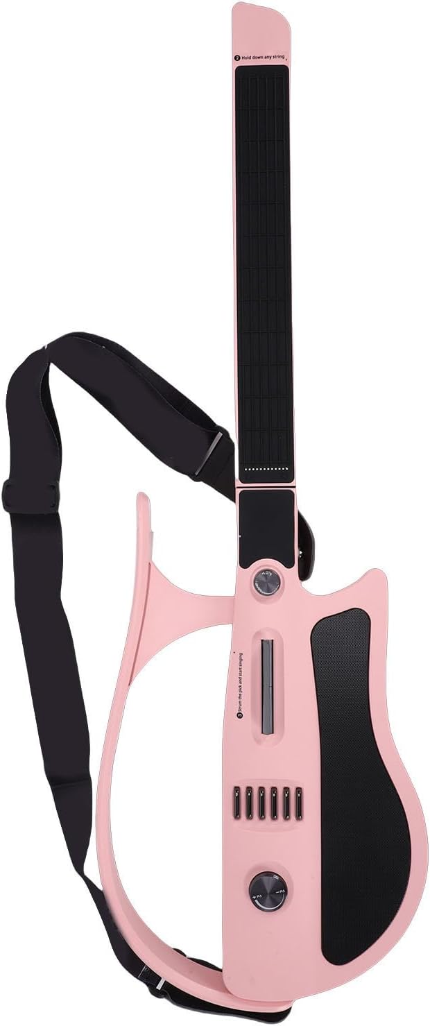 Drfeify Stringless Smart Guitar, Portable Foldable Travel Backing Electric Guitar, Precise Tuning for Beginner Pink