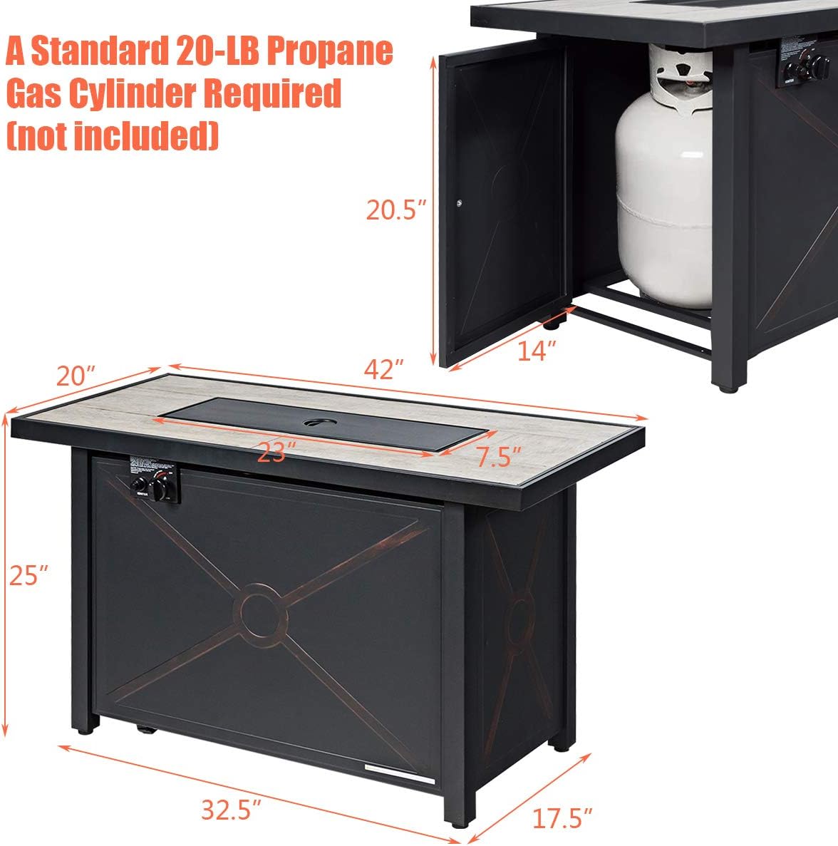 Giantex Gas Fire Pit Table w/Ceramic Tabletop, 42 Inch 60,000 BTU Rectangular Propane Fire Pit Table, Outdoor Electronic Ignition Propane Heater w/Table Cover, Waterproof Cover, Lava Rock