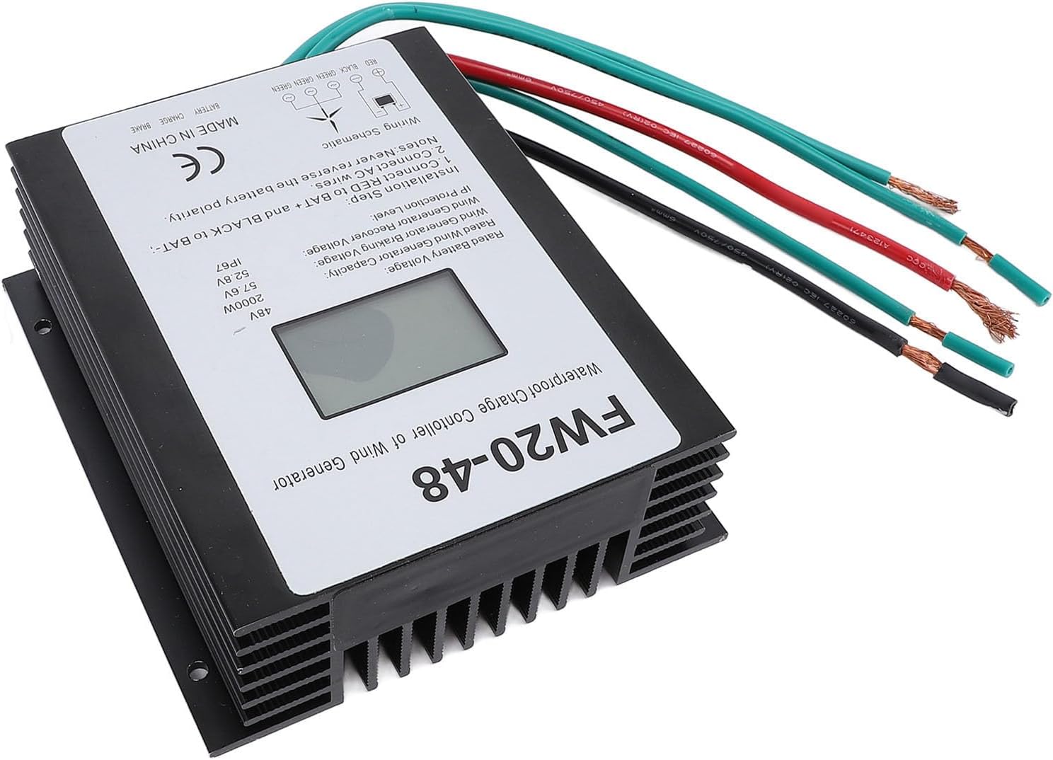 Pilipane 2000W Wind Turbine Charge Controller 48V IP67 Water MPPT Wind Turbine Generator Controller with LED Display for Home Use Aluminum Alloy Shell