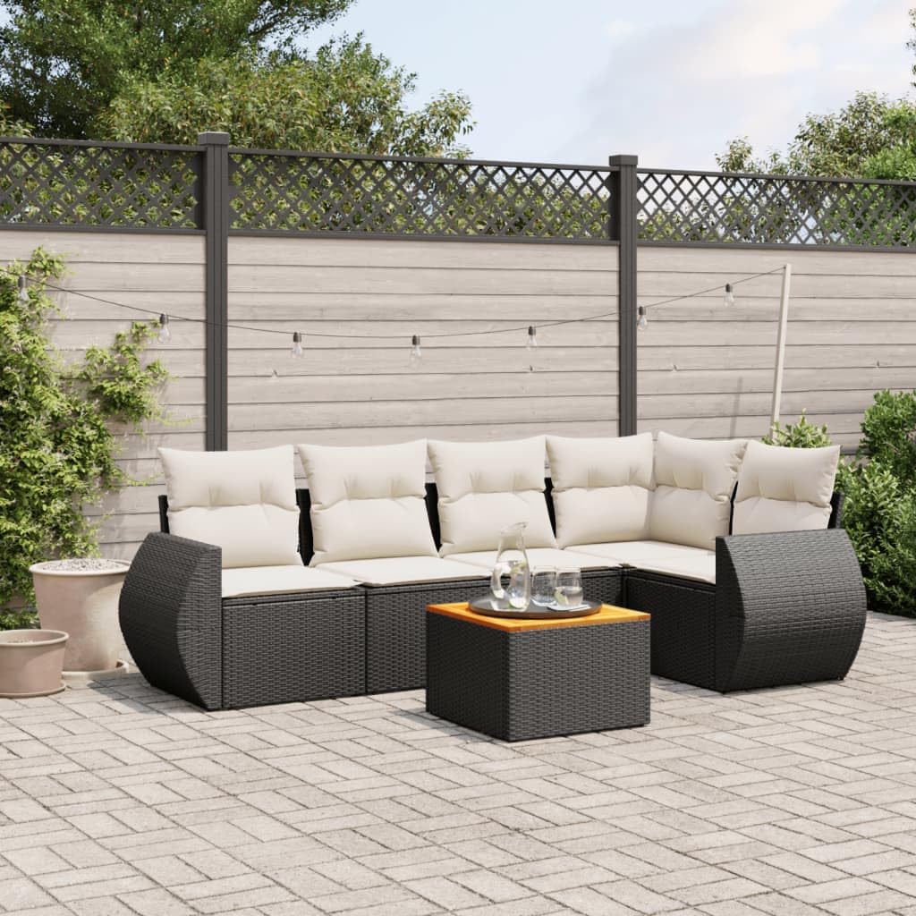 Large Modular Garden Sofa Set, Black PE Rattan Outdoor Patio Furniture with Cushions, 6-Piece Sectional Seating for Backyard, Deck, Terrace