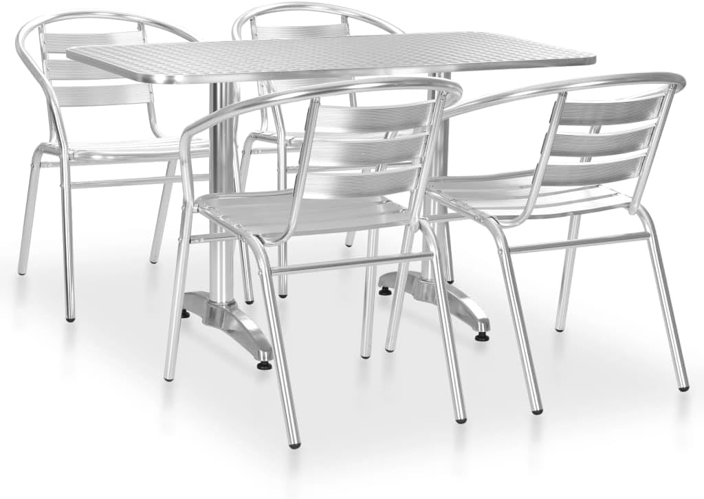 Furniture Sets 5 Piece Patio Dining Set Aluminum Silver,Suitable for Both Residential and Commercial use (Bars, bistros, Restaurants) Garden Conversation Sets