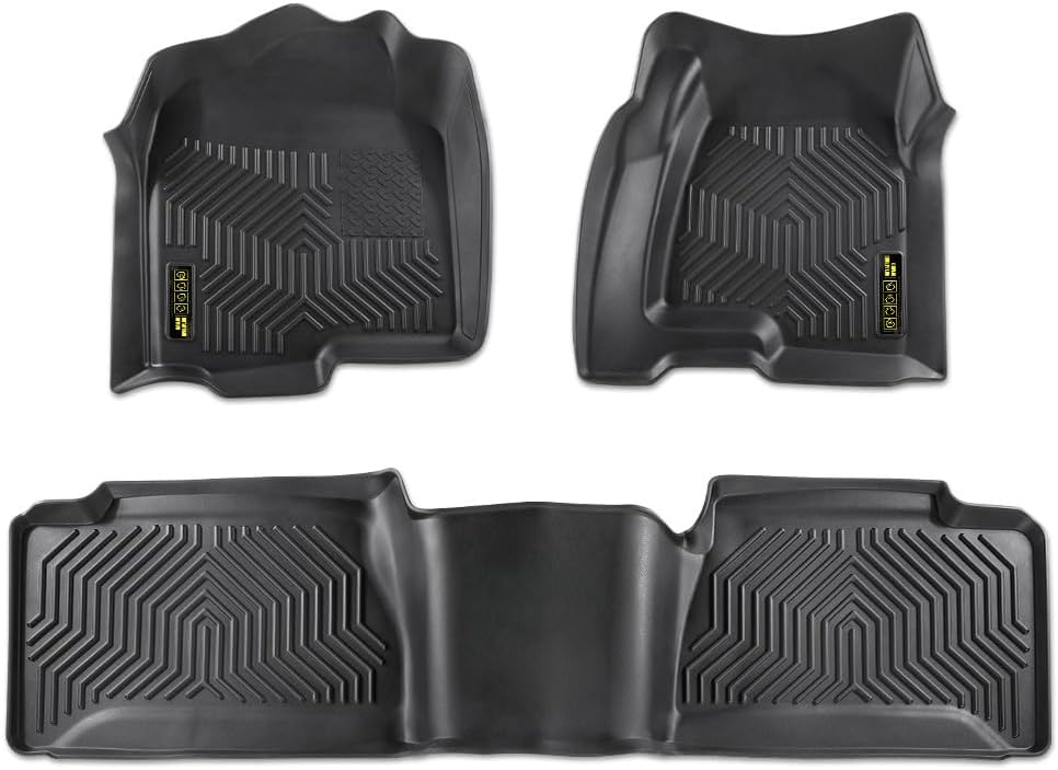 Floor Mats TPE Compatible with Chevy Silverado/GMC Sierra 1500 1999-2006 & Classic 2007 & 2500 2001-2004 3PCS Cargo Liners All Weather Protection Accessories