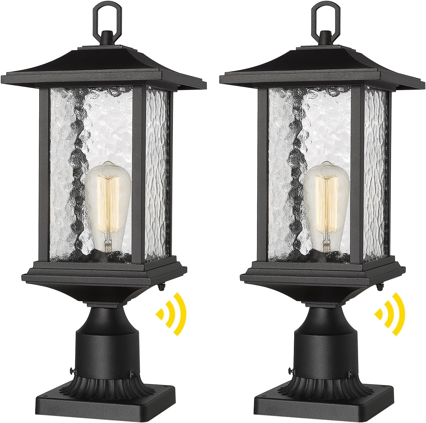 Beionxii Dusk to Dawn Outdoor Post Lights, 21inch Large Exterior Lamp Post Light Pier Mount Lantern with Base, Black Cast Aluminum w/Water Glass - A272P-2PK (NOT Solar, 110-120V AC)
