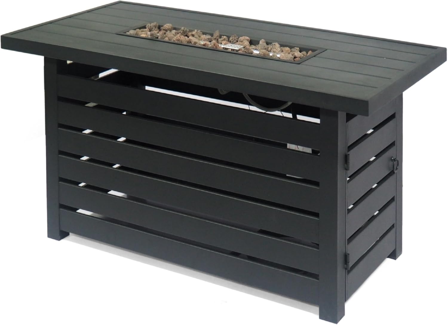 Benjara Outdoor Fire Pit, Black Iron, Inner Propane Gas Tank Storage, 47 Inch