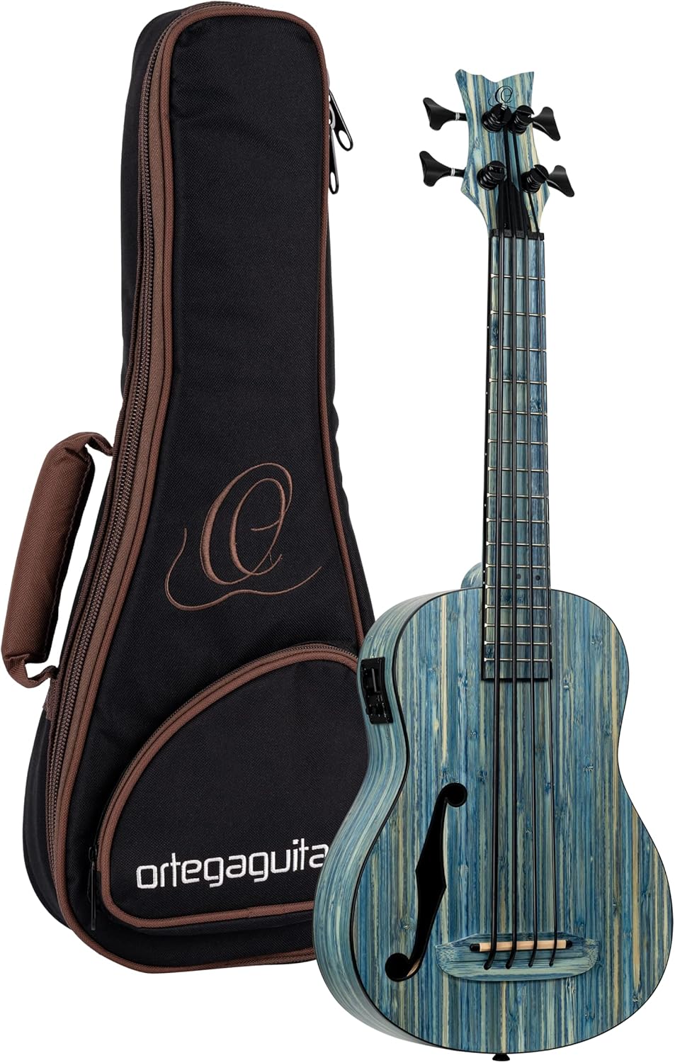 Ortega Guitars 4 String Bamboo Series All Solid Acoustic-Electric Uke-Bass w/Bag, Right-handed, Stone Washed, (RUSWB-UB)