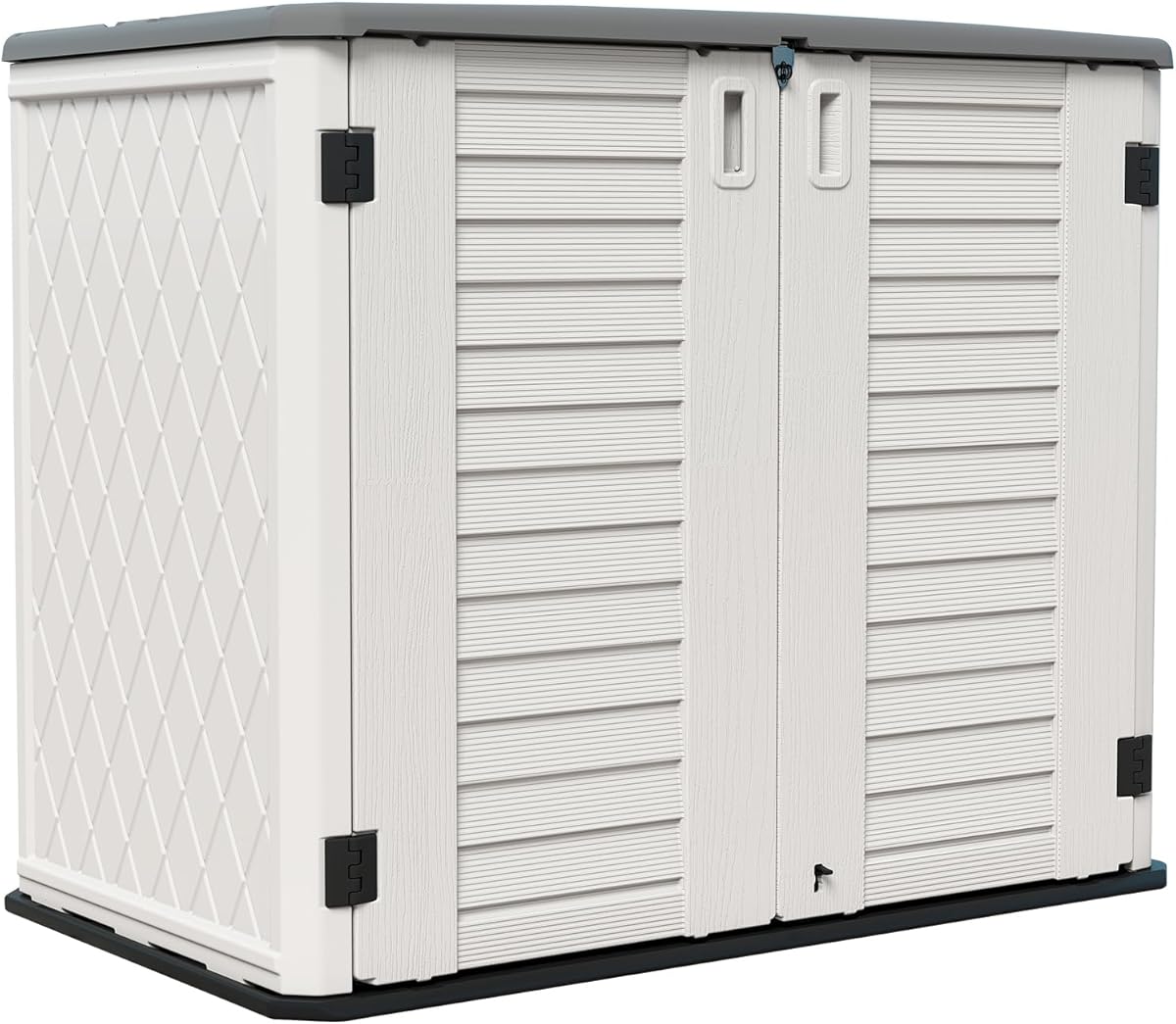 HOMSPARK Storage Shed Weather Resistance, Multi-Purpose Outdoor Storage Cabinet for Backyards and Patios, Horizontal Storage Shed for Lawnmower, Patio Accessories (White 1, Large - 26 cu.ft)