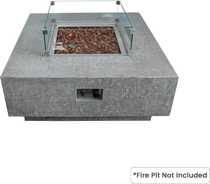 Elementi Outdoor Manhattan Fire Pit Table Tempered Glass Square 22 x 22 x 7 inches Heavy Duty Firepit Accessory Wind Screen, Clear