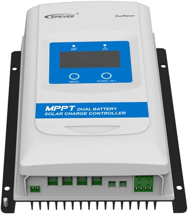 EPEVER 30A MPPT Dual Battery Solar Charge Controller 12V/24V Auto Max. PV 100V DuoRacer 30 Amp Controller for RV Camper Caravan Boat Trailer fit for Sealed, Gel, Flooded, Lithium Battery