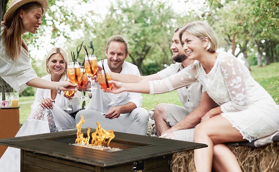 Fire Sense 61898 Longmont Aluminum Convertible Gas Fire Pit Table 55,000 BTU Multi-Functional Outdoor Firepit with Fire Bowl Lid, Nylon Cover & Clear Fire Glass - Bronze Finish - Rectangular 48