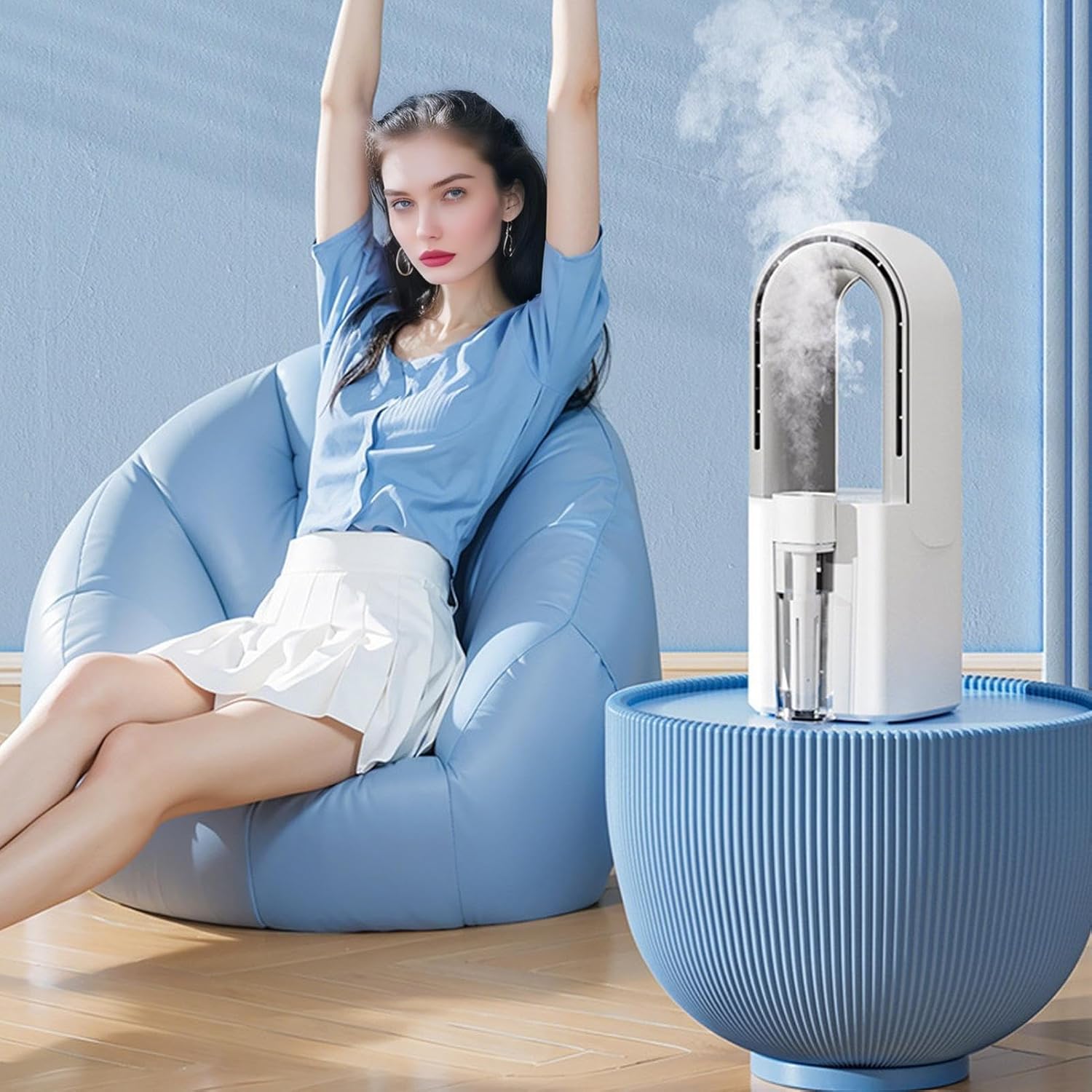 Portable AC Air Conditioner Portable Compact Indoor Air Conditioner with Removable Water Tank, Energy Efficient, Cooler Device for Bedroom, Living Room, Apartment, Studio (White)