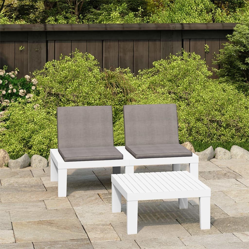 Patio Set 2 Piece Patio Lounge Set with Cushions Plastic White