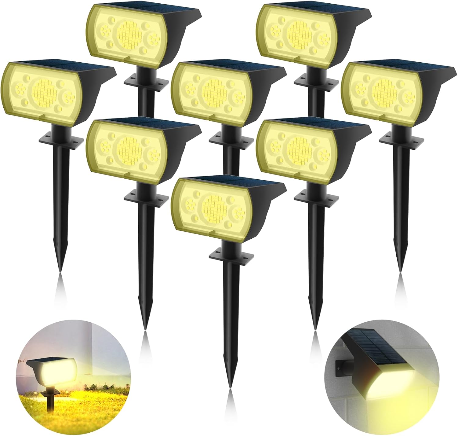 8 Pack Solar Lights Outdoor Waterproof, 64 LEDs Spotlights with 3 Lighting Modes,Solar Landscape Lights Wall Lights for Garden Pool Courtyard Driveway (Warm White)