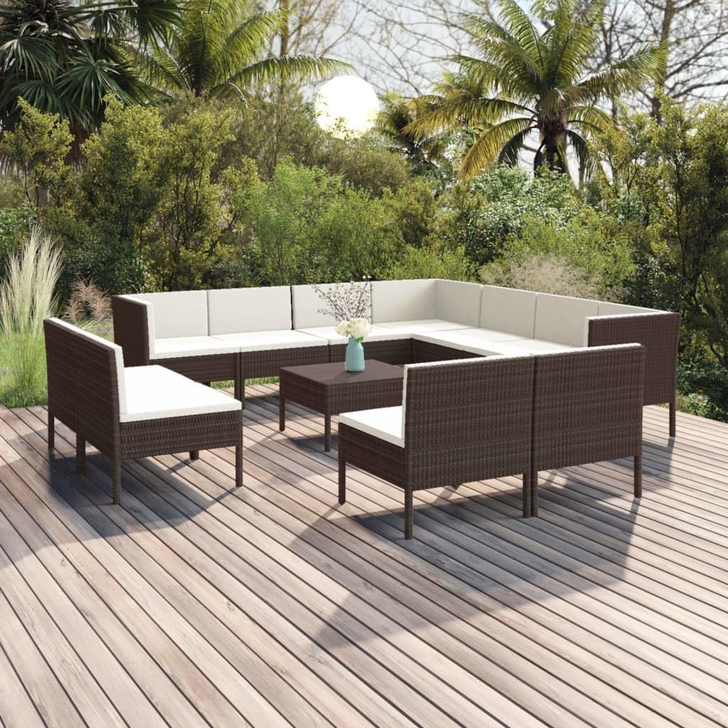 12 Piece Patio Lounge Set with Cushions Poly Rattan Brown,Versatile Patio Lounge Set for Ultimate Comfort and Style Patio Furniture, Outdoor Furniture Sets