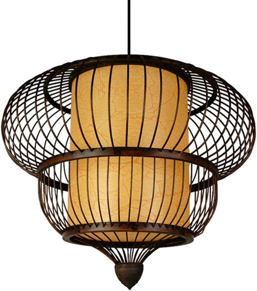 Chinese Antique Bamboo Woven Chandelier Wooden Canopies Lampshade Black Bamboo Lantern Pendant Lamp Indoor Lighting Fixture Natural Wicker Rattan Hanging Light Fixture