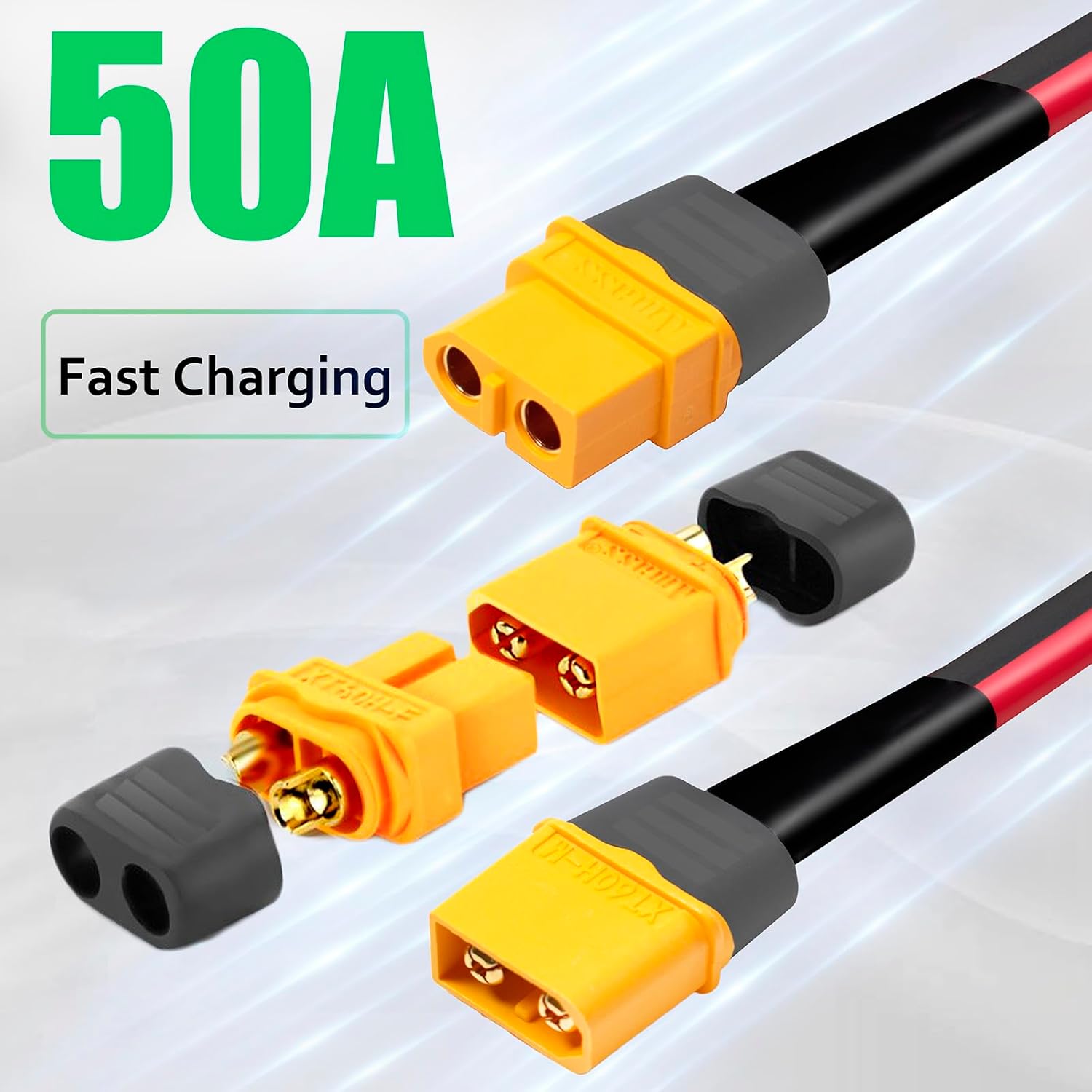 50FT XT60 Extension Cable with Male and Female Connectors XT60 Adapters Cable for Power Station and Rechargeable Batteries (12AWG 50FT)