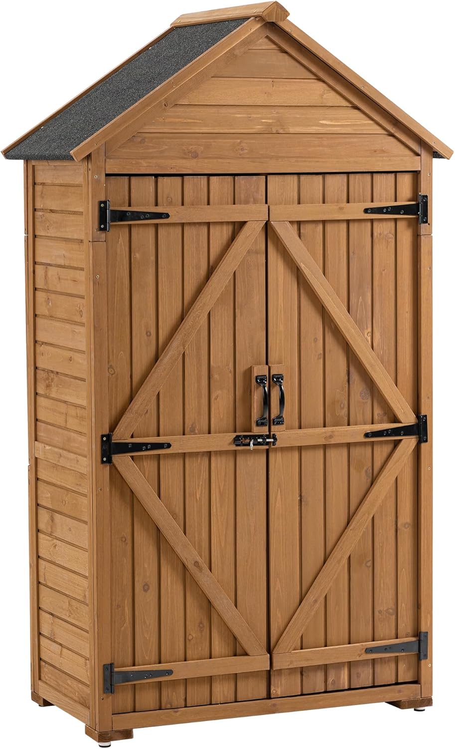 Campfun Storage Shed Outdoor Waterproof, Outdoor Storage Cabinet Wooden with Waterproof, Garden&Pool Storage Closet with Removable Shelf and Latch, Tool Shed Outside Patio Backyard Lawn, Natural+M