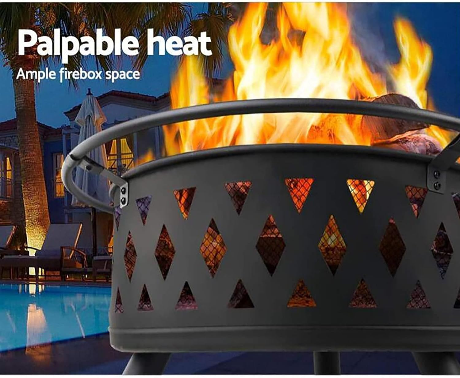 Backyard Patio Garden Stove Wood Burning BBQ Fire Pit with Spark Screen Cover,Poker,Fire Pit Cover,Grill for Campfire Bonfire,Square