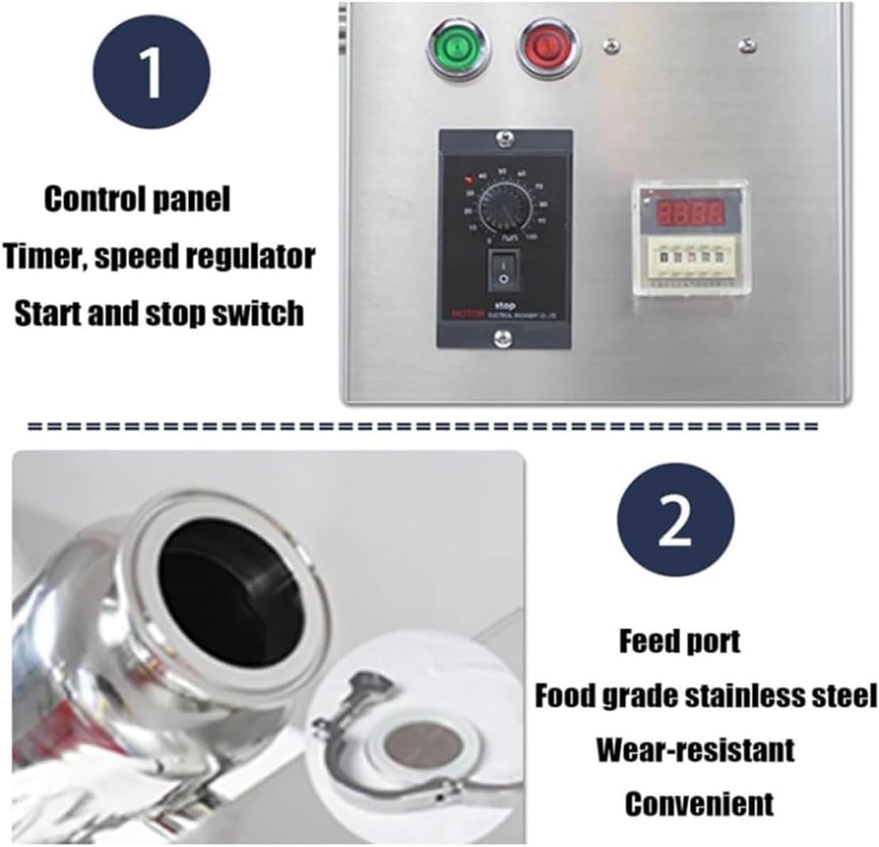 V-Type Dry Powder Mixer, 2L Chinese Medicine Particle Blender Feed Mixing Machine, Adjustable Speed and Timing Function, for Feed, Fertilizer, Fuel, Medicinal Powder