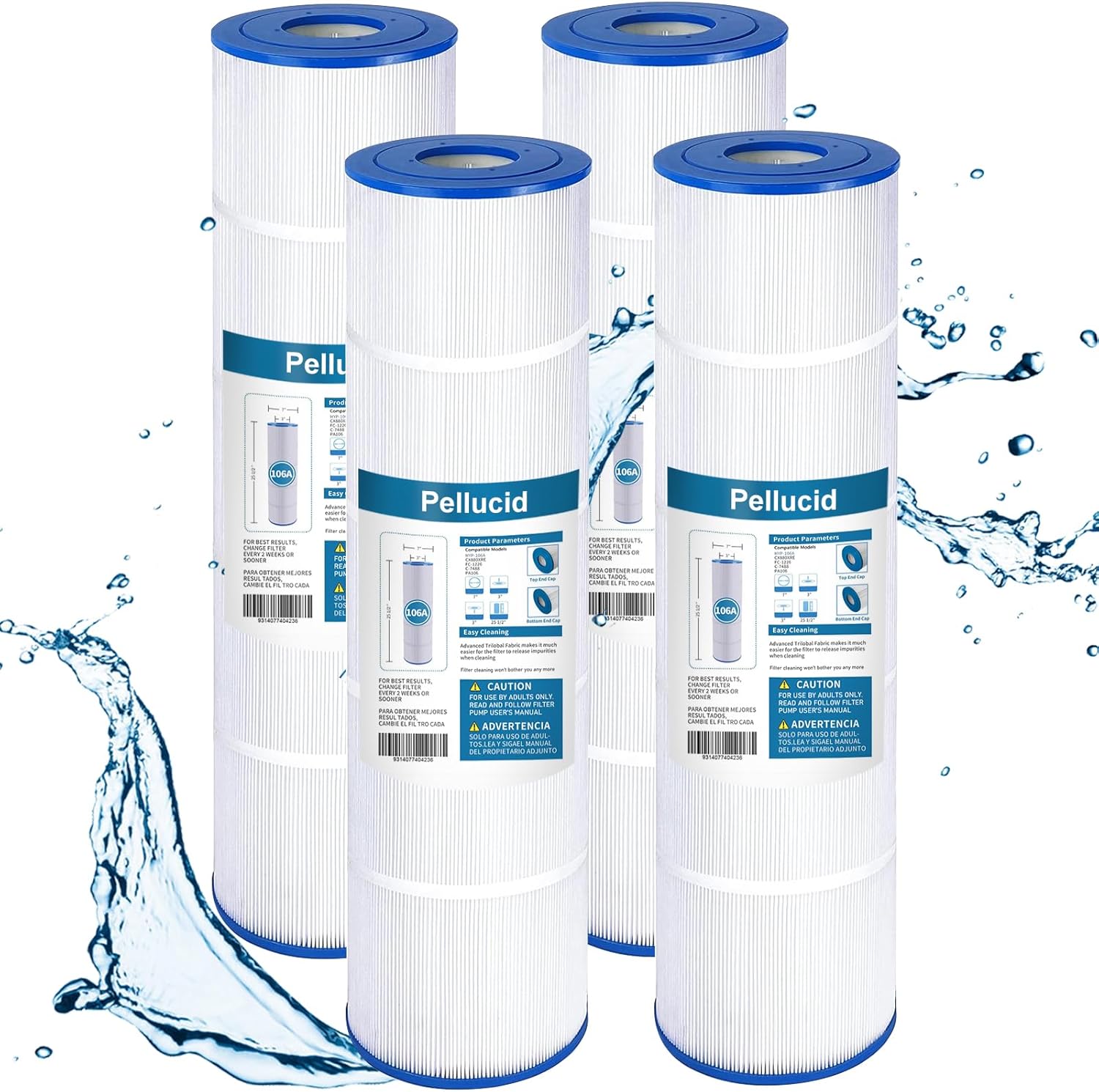 Pool Filter Compatible with Hayward CX880XRE, Pleatco PA106-PAK4,Unicel C-7488, Filbur FC-1226, FC-6430, Easy Set and Clean Filters with Advanced Filtration System for Longer Life, 4 Pack