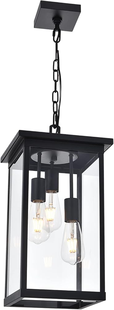TODOLUZ 3-Light Black Outdoor Pendant Light Fixture, Adjustable Exterior Hanging Lantern Porch Light