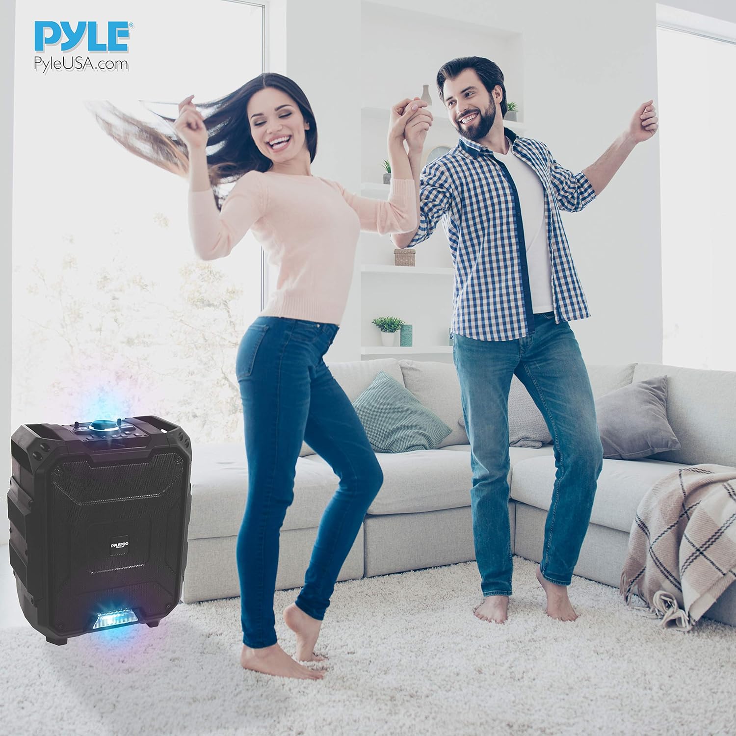 Pyle Portable Active PA Speaker System - 700W Wireless Bluetooth Compatible Battery Powered Rechargeable Sound Speaker Karaoke Microphone Set w/ MP3 USB FM Radio AUX, DJ LED Lights - PWMDJ88BT.5