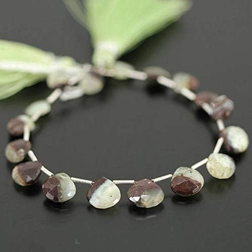 natural bi color green prehnite faceted heart drop gemstone loose craft beads strand 4