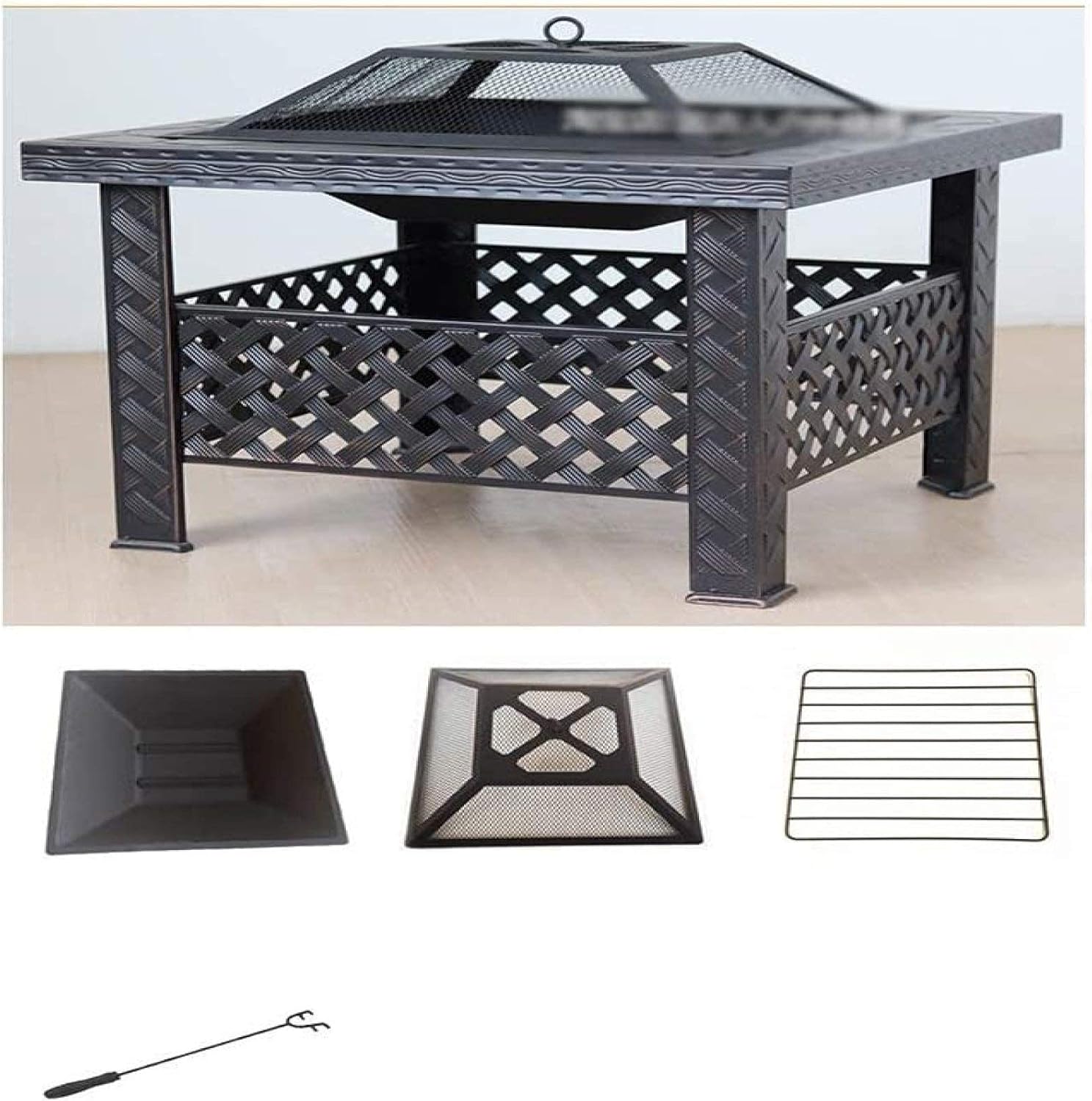 Fire Pit BBQ Grill Fire Bowl Multifunction Heating Grill Brazier Courtyard Barbecue Table Outdoor Charcoal Barbecue Grill