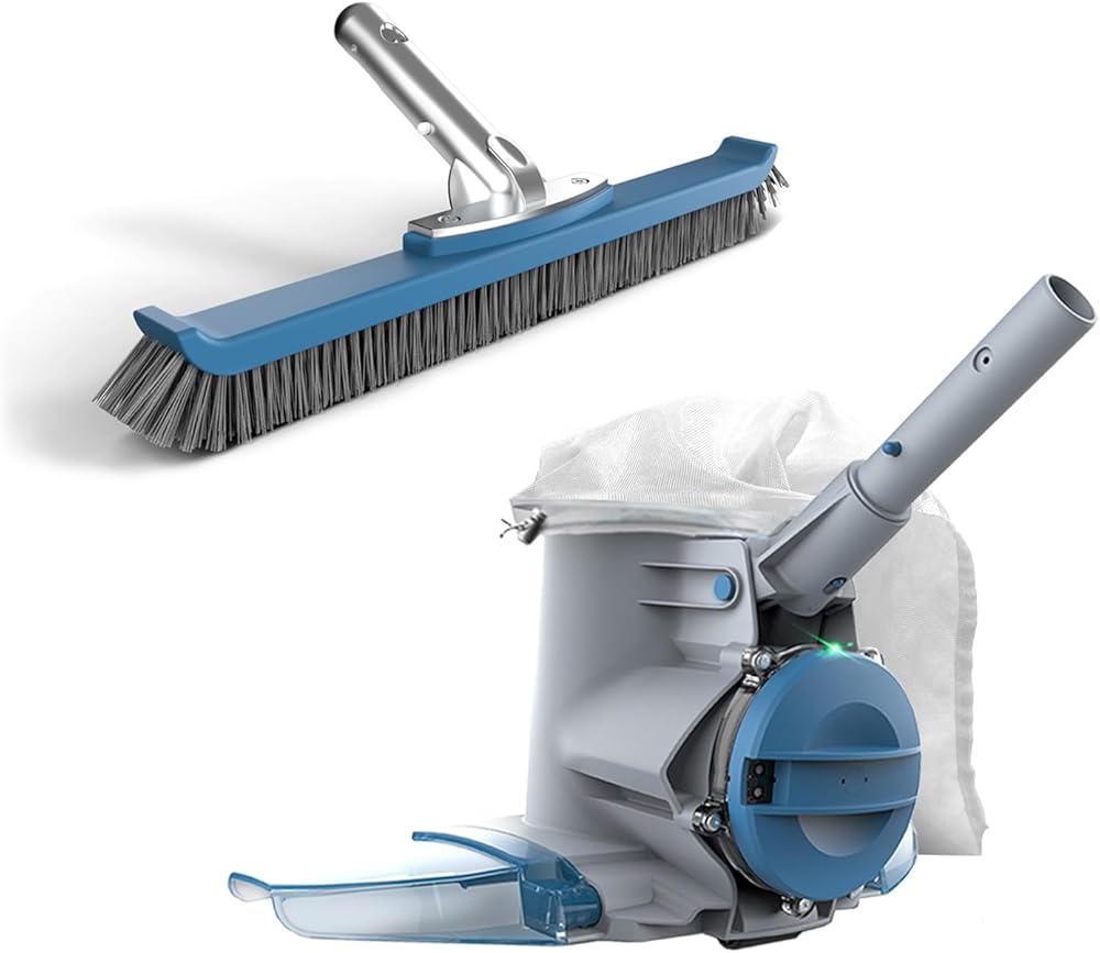 KOKIDO (2024 New) Rechargeable Heavy-Duty Pool Vacuum, 8X Suction, Standard and Fine Filter Bags XTROVAC 910 Bundle with Pool Brush Head