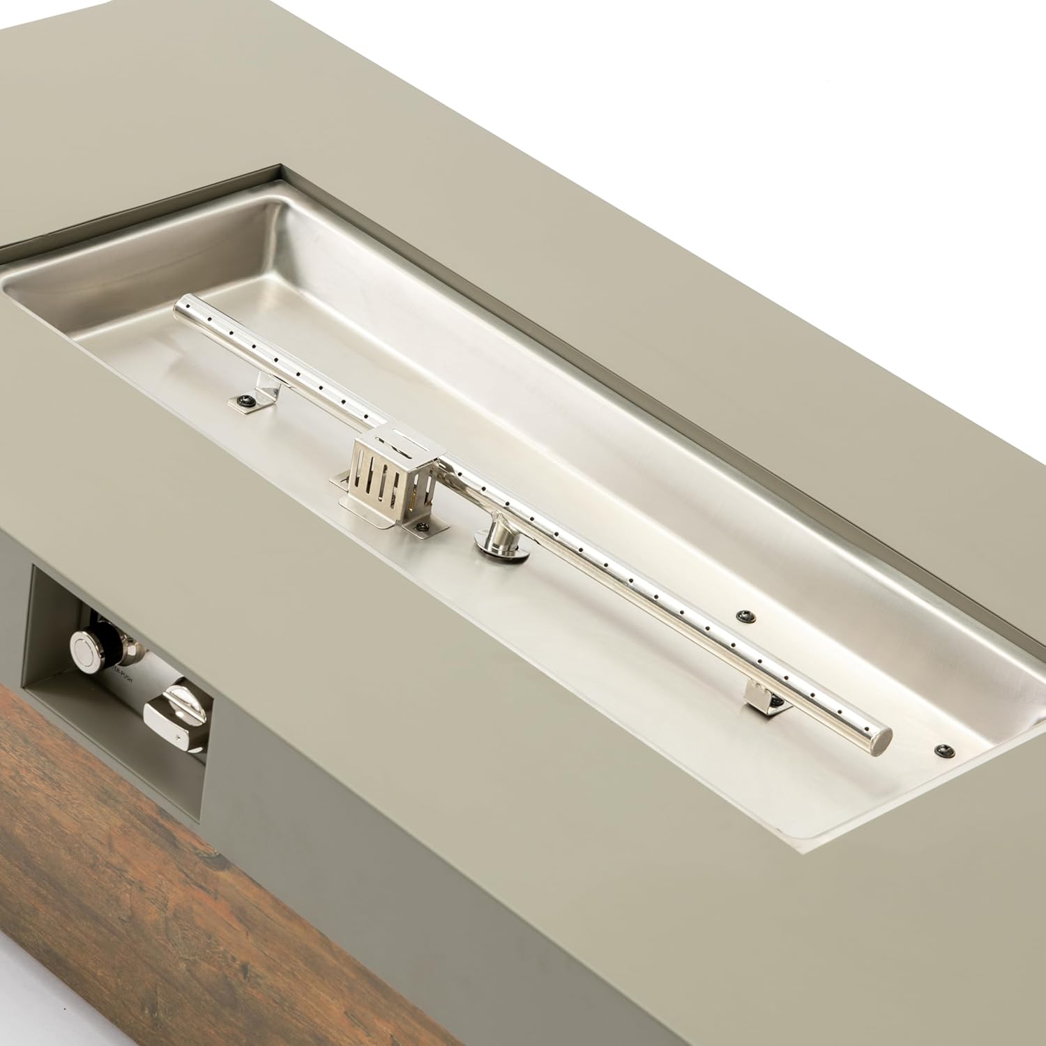 48_inch Iron Fire Pit Table with Wood Grain, Outdoor Patio Heater for Backyard Garden, Rustic Fire Pit Table with Realistic Wood Finish, Durable & Weather-Resistant Metal, Easy Assembly