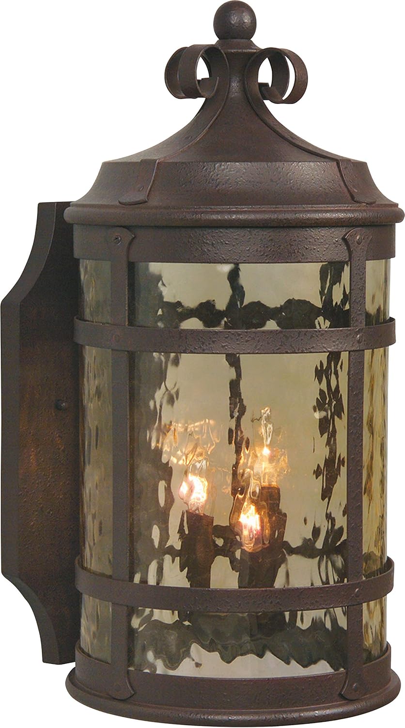 Craftmade Z5014-91 Wall Lantern with Hammered Clear Glass Shades, Rustic Iron Finish