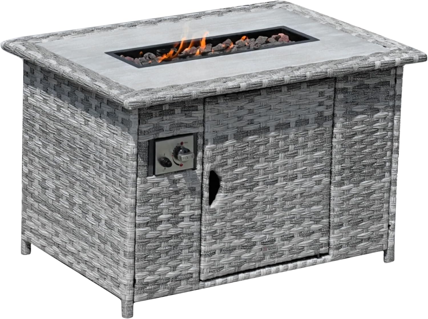 Direct Wicker Aluminum 7-Person Gray Seating Group with Fire Pit and Cushions
