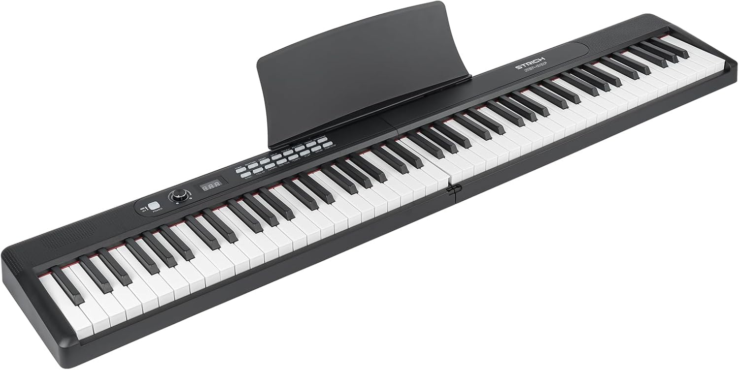 STRICH 88 Key Digital Piano Foldable Full Size Electric Keyboard with Semi-Weighted Sensitive Keys, Portable Electric Piano Set for Beginner, Bundle with Sustain Pedal, Headphones, Music Rest, SEP-88F