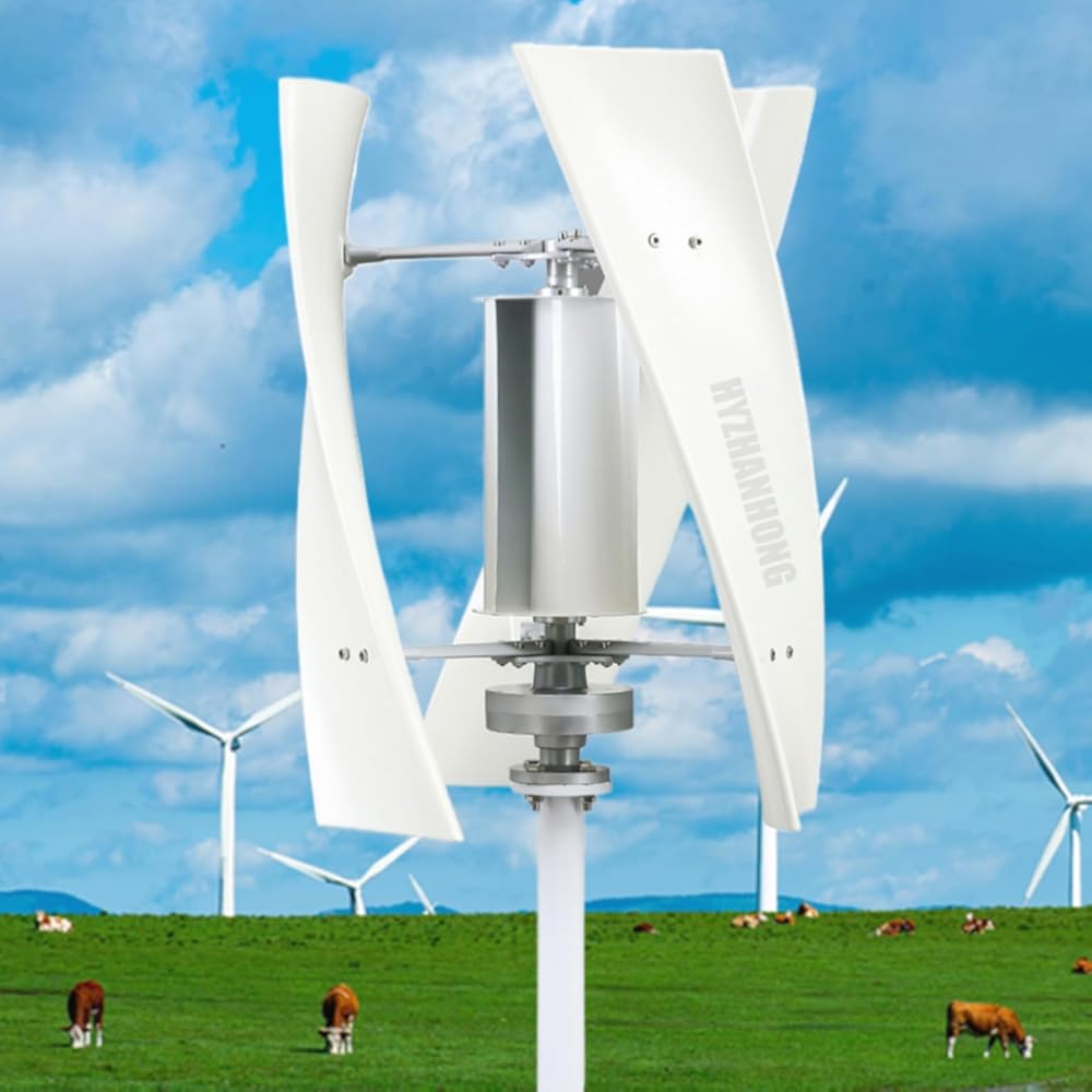 Low Noise Vertical Wind Turbine Generator,12V-220V 12000W 3 Blade Permanent Magnet Generator W/Controller for Home, Boats, Street Lighting(White)