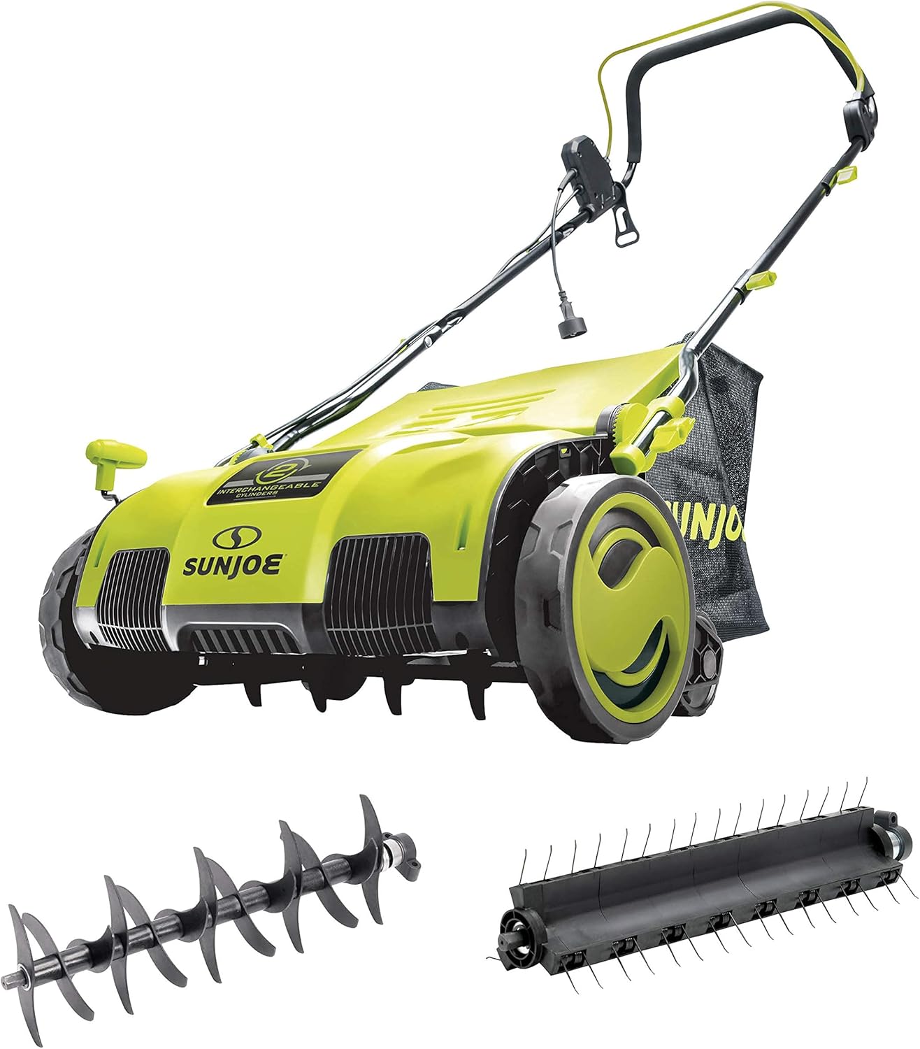 Sun Joe AJ805E Electric Dethatcher and Scarifier | 15-Inch | 13-Amp | 5-Position Height Adjustment | Removable 13.2-Gal Collection Bag (Renewed)